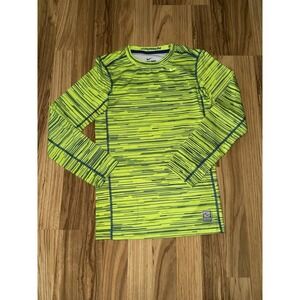 Nike Pro Combat Boys L Large Fitted Shirt Warm Long Sleeve Stretch‎ Green Blue